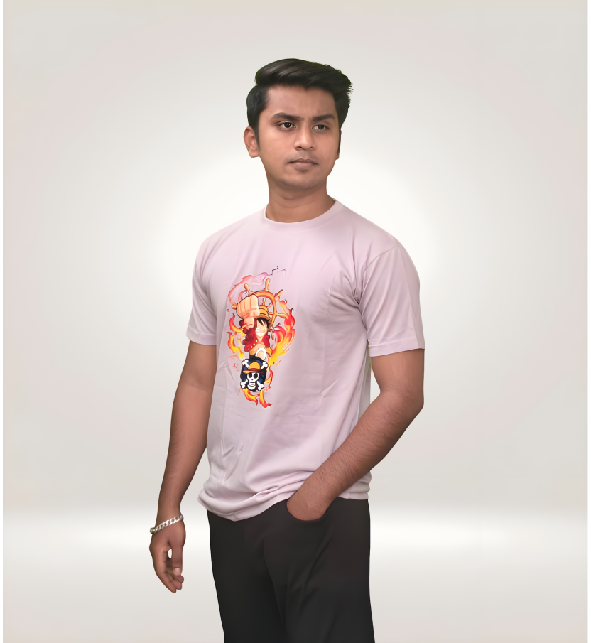 Straw Hat Pirate Anime T-Shirt | Pink Regular Fit Streetwear Tee
