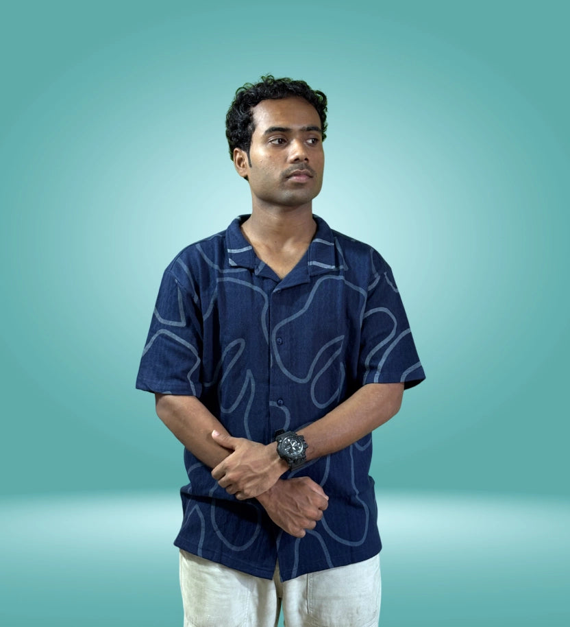 Navy Abstract Pattern Relaxed Fit Shirt