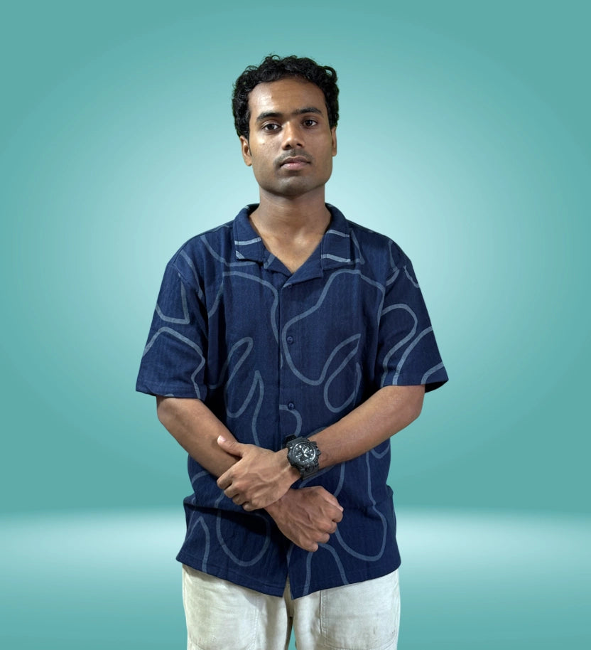 Navy Abstract Pattern Relaxed Fit Shirt