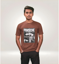 Front View of Bold Brown Regular T-Shirt with Porsche Sports Car Graphic in Premium Cotton