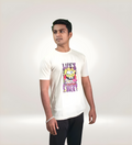 Side View Premium SpongeBob Life's Sweet Graphic T-Shirt in regular fit, 170 GSM cotton, white with purple and yellow SpongeBob print, streetwear style.