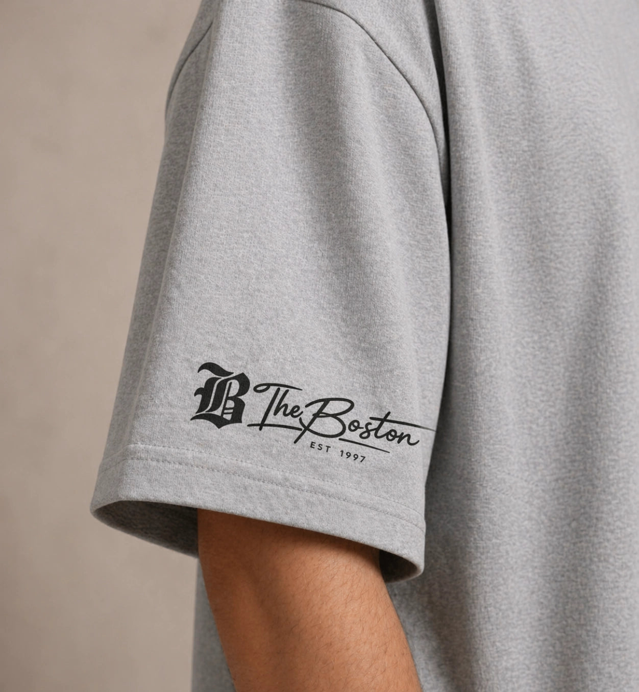 boston est 1997 sleeve print grey t shirt