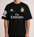 Ronaldo Real Madrid oversized black t-shirt front with football club inspired minimal design